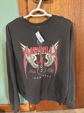Tres Bien Black Graphic Nashville Winged Guitar Sweatshirt